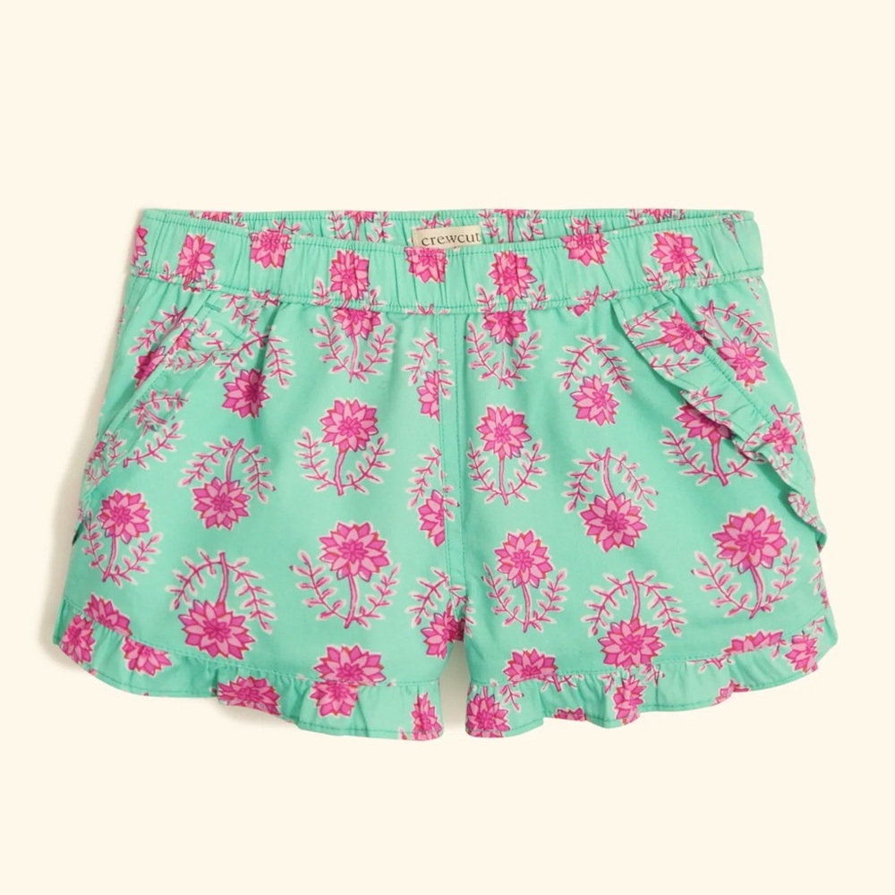 NWT Girls' block-print short with ruffle hem